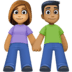 👩🏽‍🤝‍👨🏾 woman and man holding hands: medium skin tone, medium-dark skin tone display on Facebook